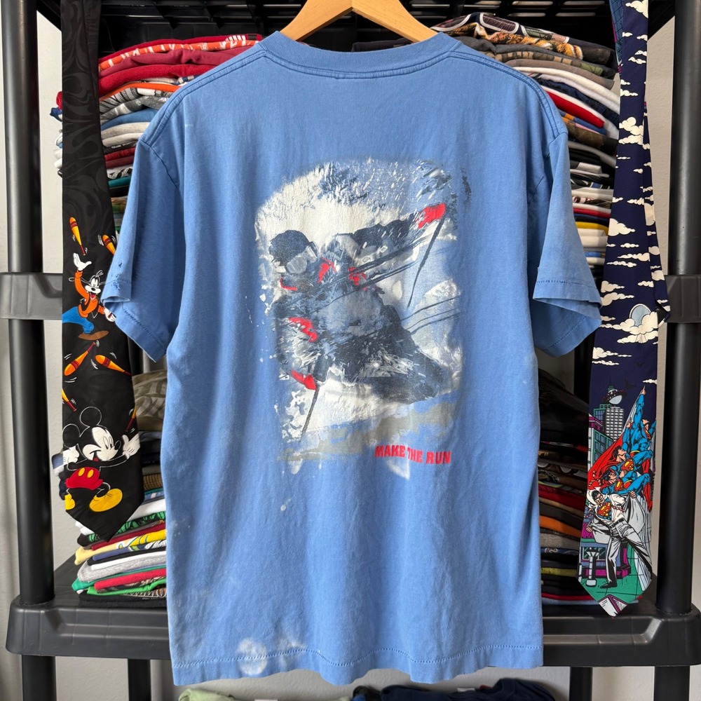 Vintage Marlboro Blue Make The Run Ski Graphic Pocket T-Shirt XL Thrashing